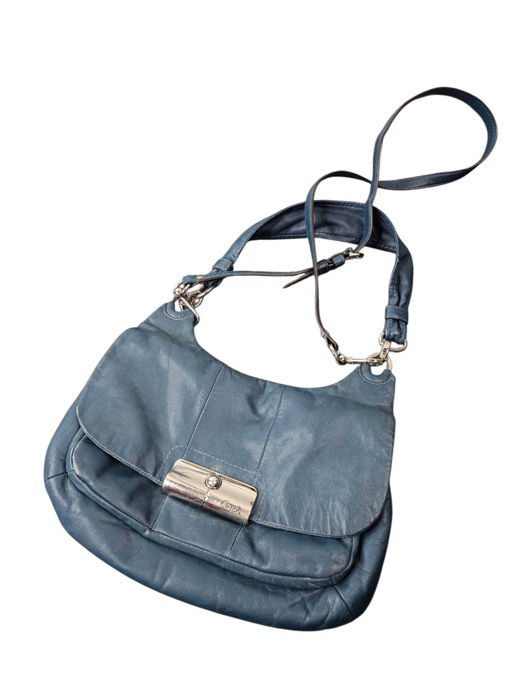Coach Kristin Slate Blue Soft Leather Flap Turnlock Shoulder Bag Crossbody 16981
